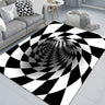 3D Illusion Polyester Black White Rectangle Area Rug Image - 4