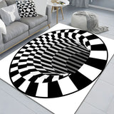3D Illusion Polyester Black White Rectangle Area Rug Image - 6