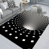 3D Illusion Polyester Black White Rectangle Area Rug Image - 8