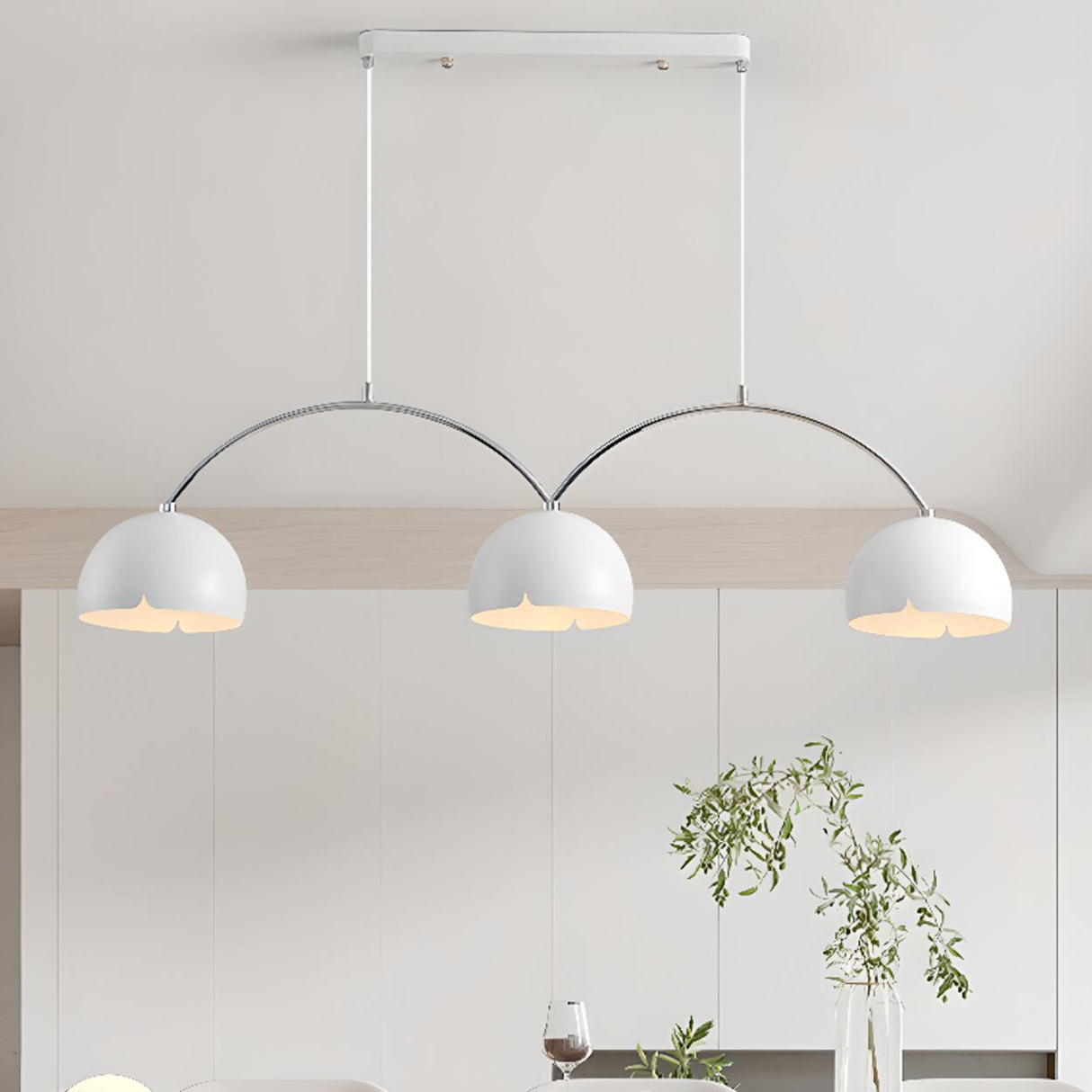 4-Light Arched and Dome White Island Pendant Light Image - 8