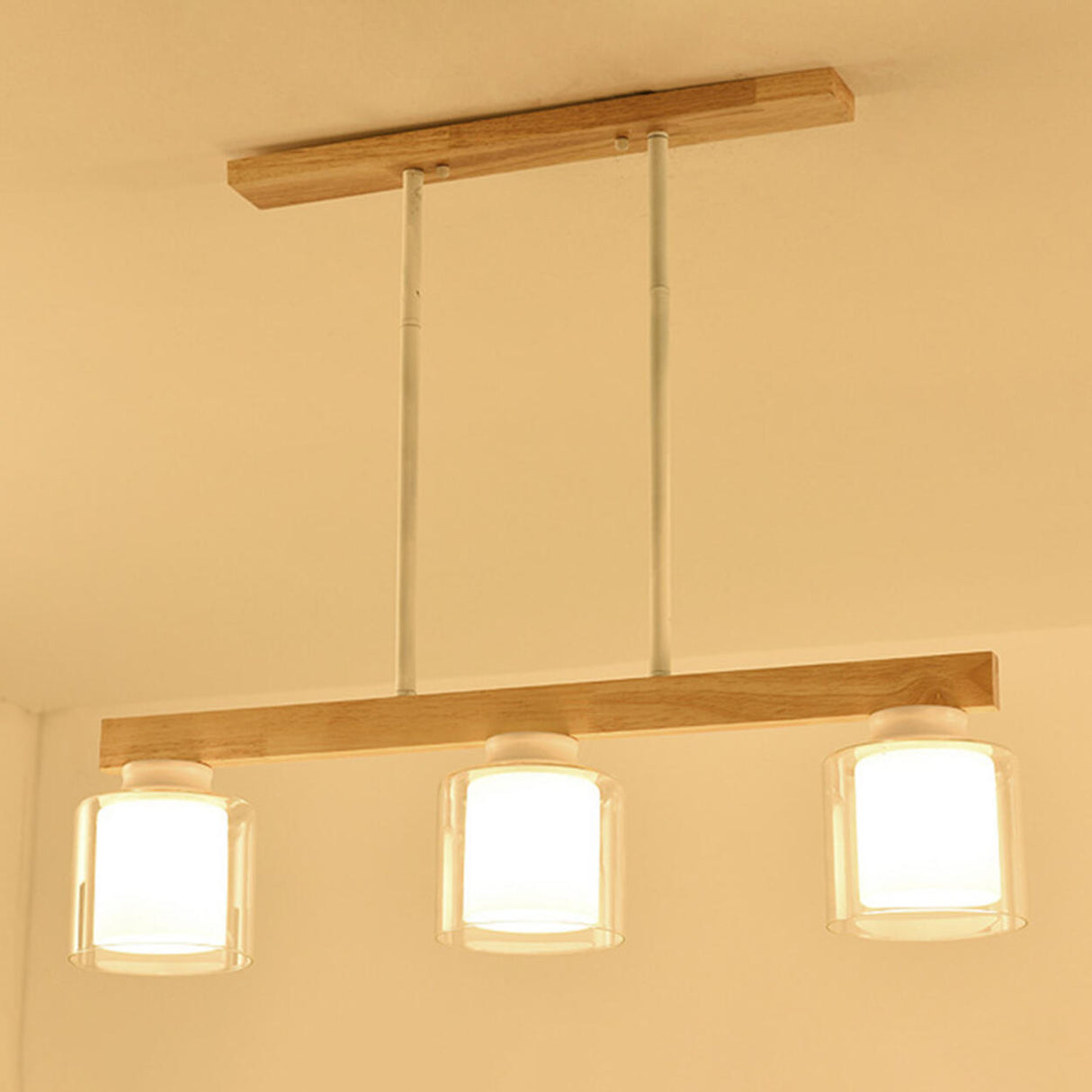 4-Light Minimalist Cylinder Wooden Island Pendant Light Image - 10