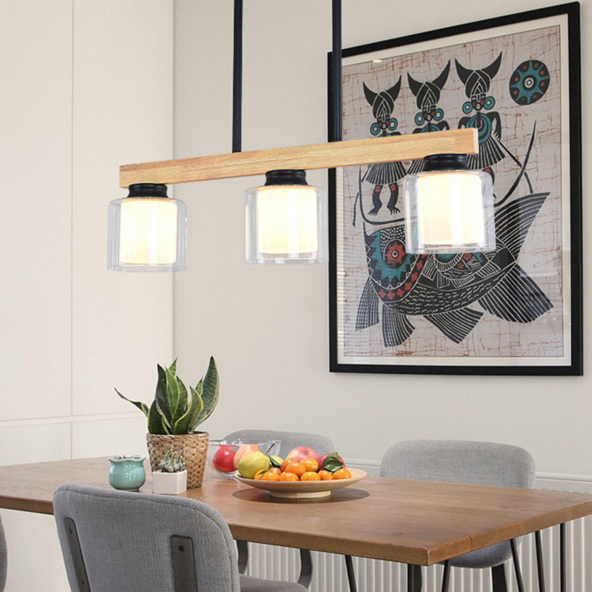 4-Light Minimalist Cylinder Wooden Island Pendant Light Image - 15