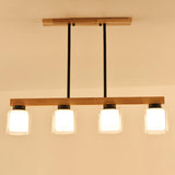 4-Light Minimalist Cylinder Wooden Island Pendant Light Image - 7