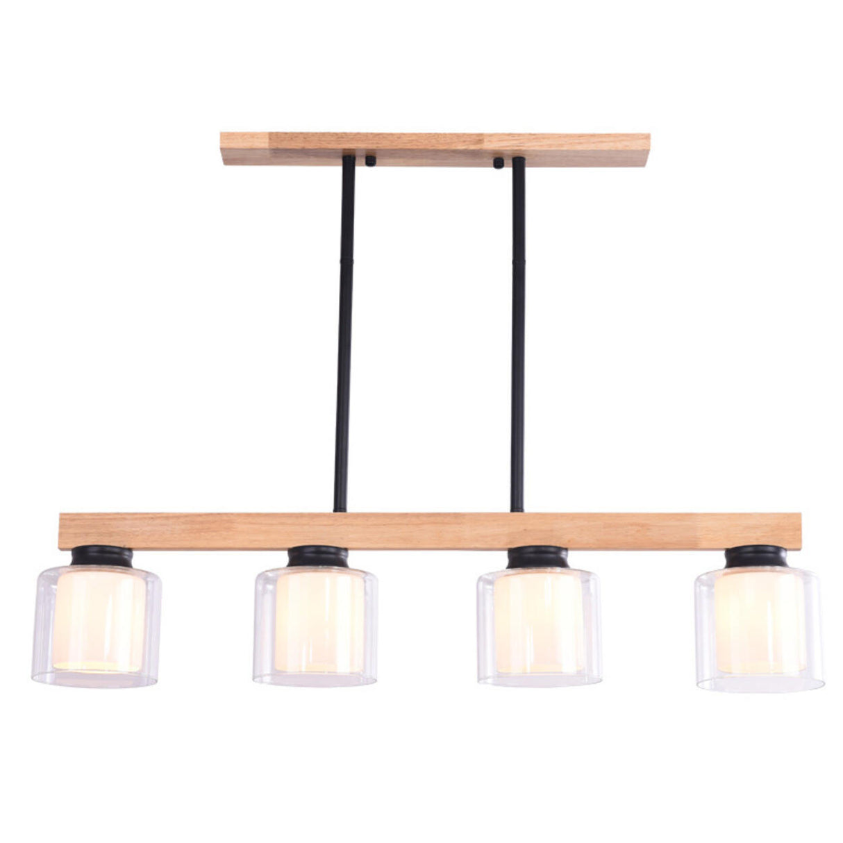 4-Light Minimalist Cylinder Wooden Island Pendant Light Image - 9