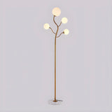 4-Light Modern Glod Tree Glass Globe LED Floor Lamp Image - 2