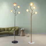 4-Light Modern Glod Tree Glass Globe LED Floor Lamp Image - 4