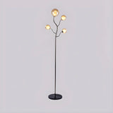 4-Light Modern Glod Tree Glass Globe LED Floor Lamp Image - 8