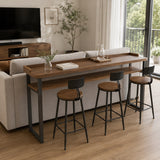 Industrial Brown Wood Storage Shelf Bar Table With Footrest