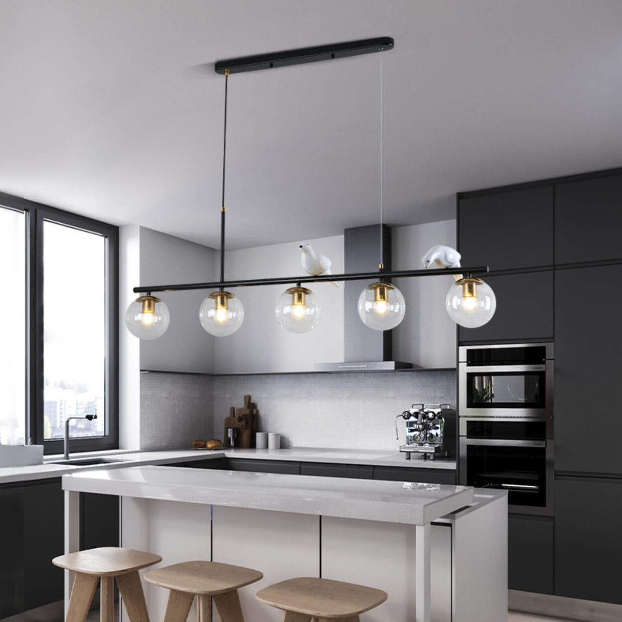 5-Light Globe Decorative Birds Kitchen Pendant Light Image - 3