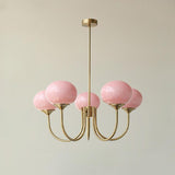 5-Light Modern Brass and Glass Globe Pink Chandelier Image - 13