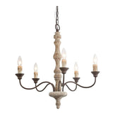 5-Light Natural Wood Candle Chandelier with Metal Arms Image - 7