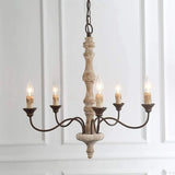 5-Light Natural Wood Candle Chandelier with Metal Arms Image - 9