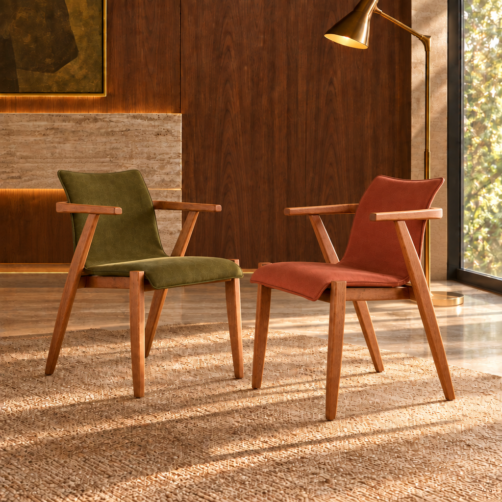 Scandinavian Wood Faux Leather Upholstered Arm Dining Chair