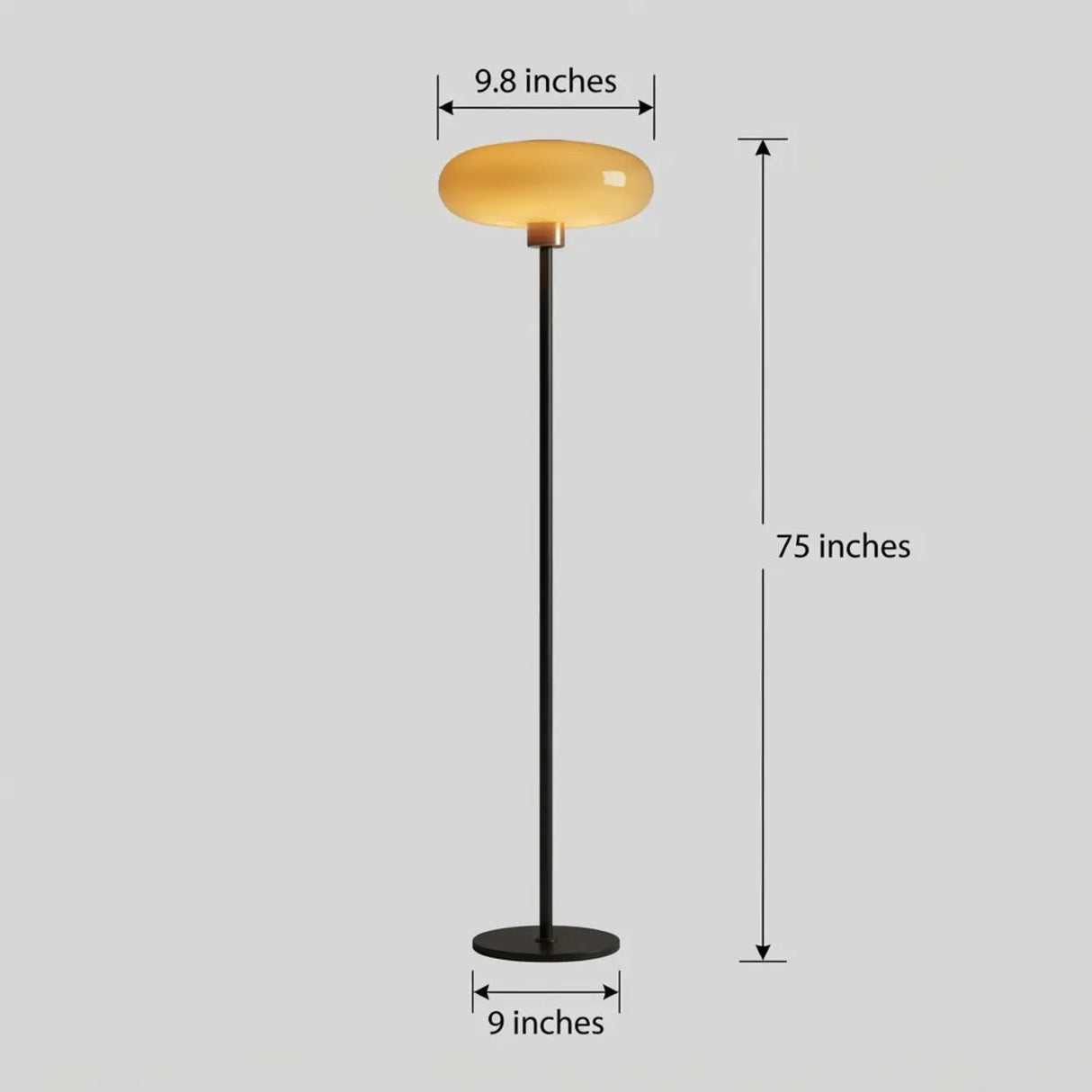 75-Inch Black Metal LED Floor Lamp with Amber Glass Shade 