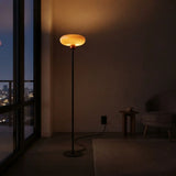 75-Inch Black Metal LED Floor Lamp with Amber Glass Shade Image - 2