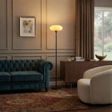75-Inch Black Metal LED Floor Lamp with Amber Glass Shade Image - 3
