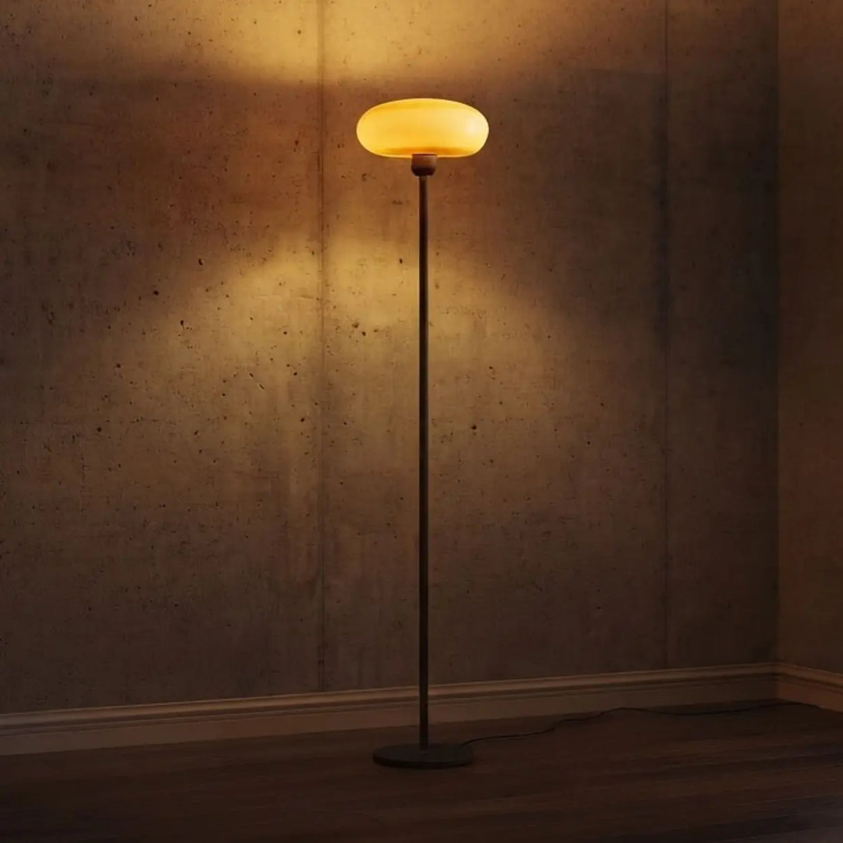 75-Inch Black Metal LED Floor Lamp with Amber Glass Shade Image - 8