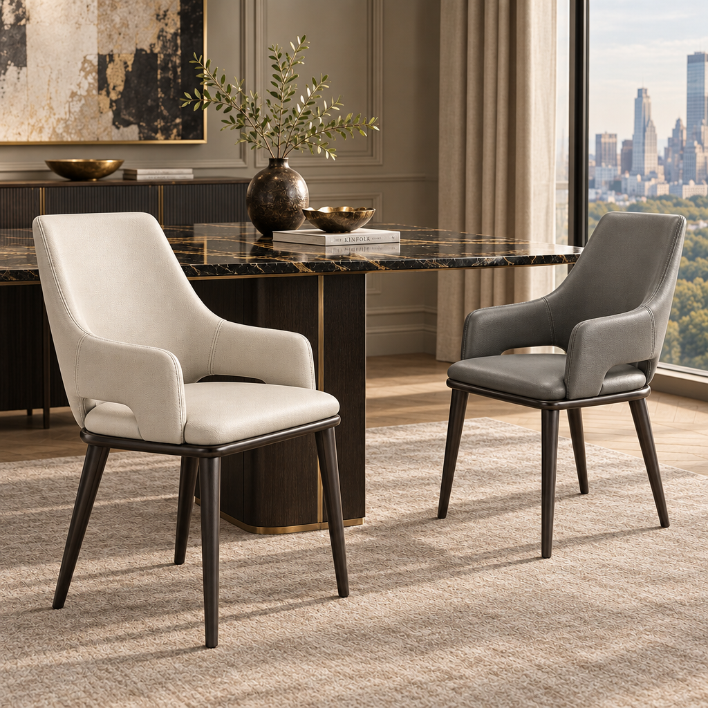 Faux Leather Solid Back Metal Dining Armrest Chair