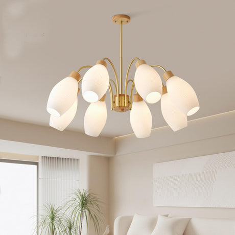 8-Light Adjustable Height Tulip Glass Chandelier Image - 1