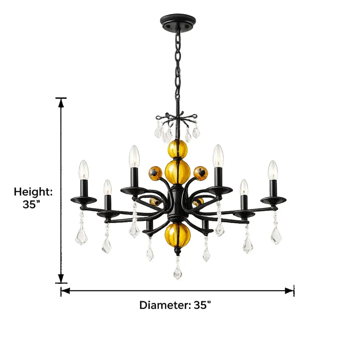 5/6/8-Light Black Glass Candle Chandelier with Crystal Drops 