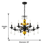5/6/8-Light Black Glass Candle Chandelier with Crystal Drops #size