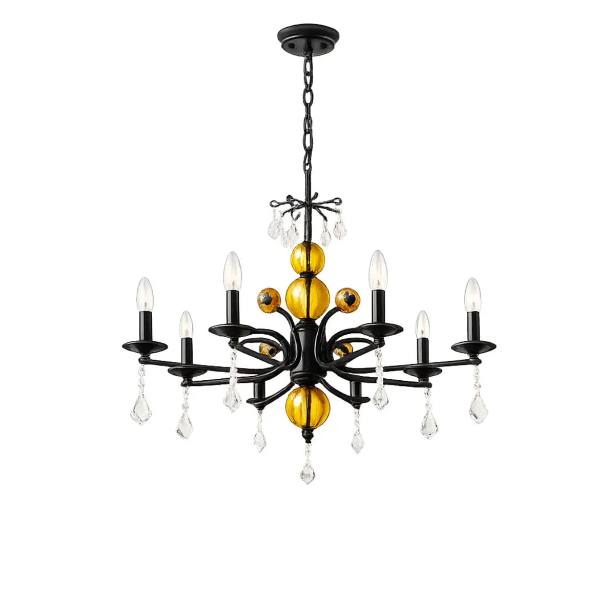 8-Light 1 5/6/8-Light Black Glass Candle Chandelier with Crystal Drops Image - 10
