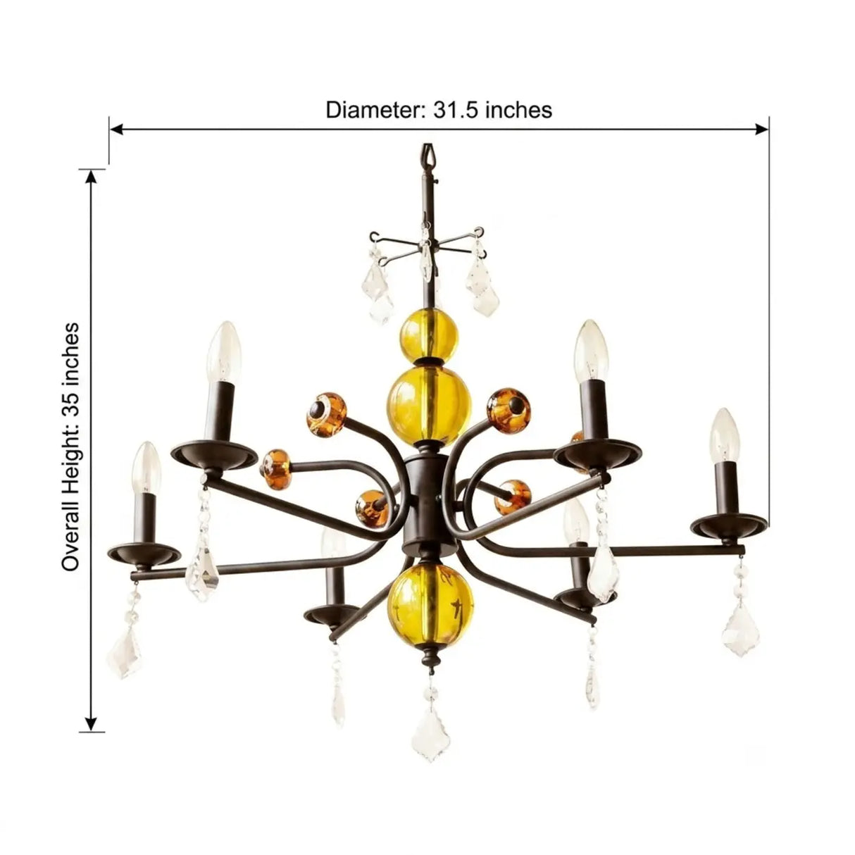 5/6/8-Light Black Glass Candle Chandelier with Crystal Drops Image - 12