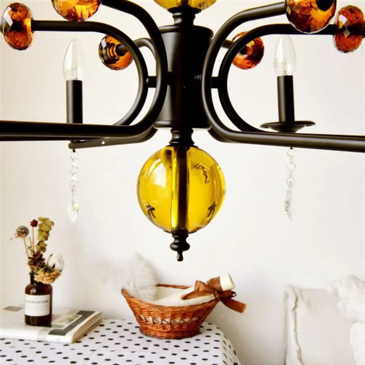 5/6/8-Light Black Glass Candle Chandelier with Crystal Drops Image - 6