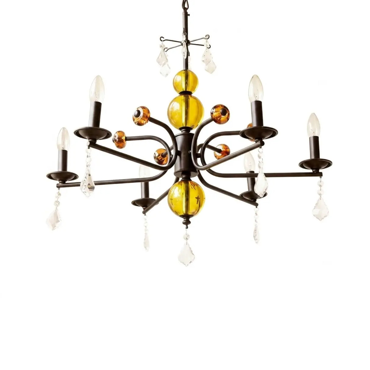 5/6/8-Light Black Glass Candle Chandelier with Crystal Drops Image - 7