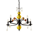 5/6/8-Light Black Glass Candle Chandelier with Crystal Drops Image - 8