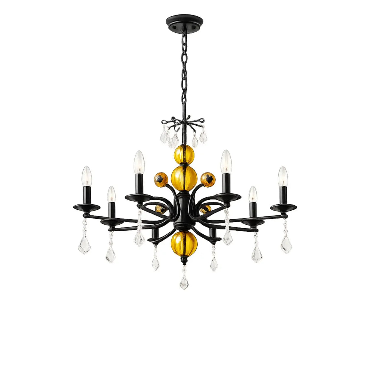 5/6/8-Light Black Glass Candle Chandelier with Crystal Drops Image - 9