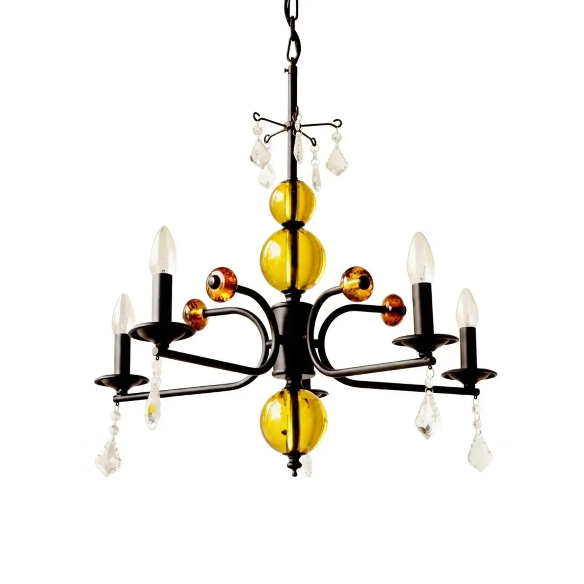 5-Light 1 5/6/8-Light Black Glass Candle Chandelier with Crystal Drops Image - 9