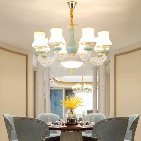 8-Light Elegant Vintage Blue Porcelain Chandelier Image - 1