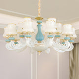 8-Light Elegant Vintage Blue Porcelain Chandelier Image - 15