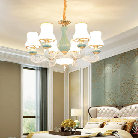 8-Light Elegant Vintage Blue Porcelain Chandelier Image - 2