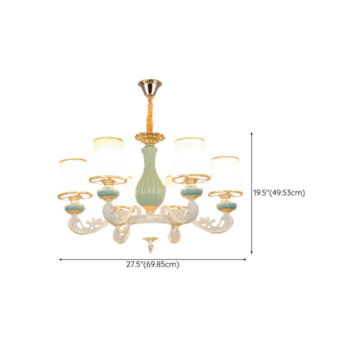 8-Light Elegant Vintage Blue Porcelain Chandelier 
