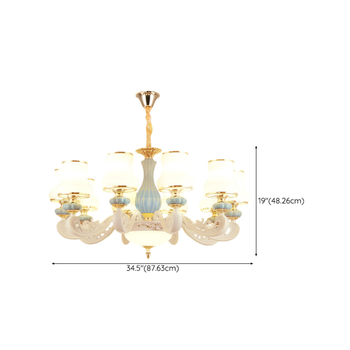 8-Light Elegant Vintage Blue Porcelain Chandelier Image - 23