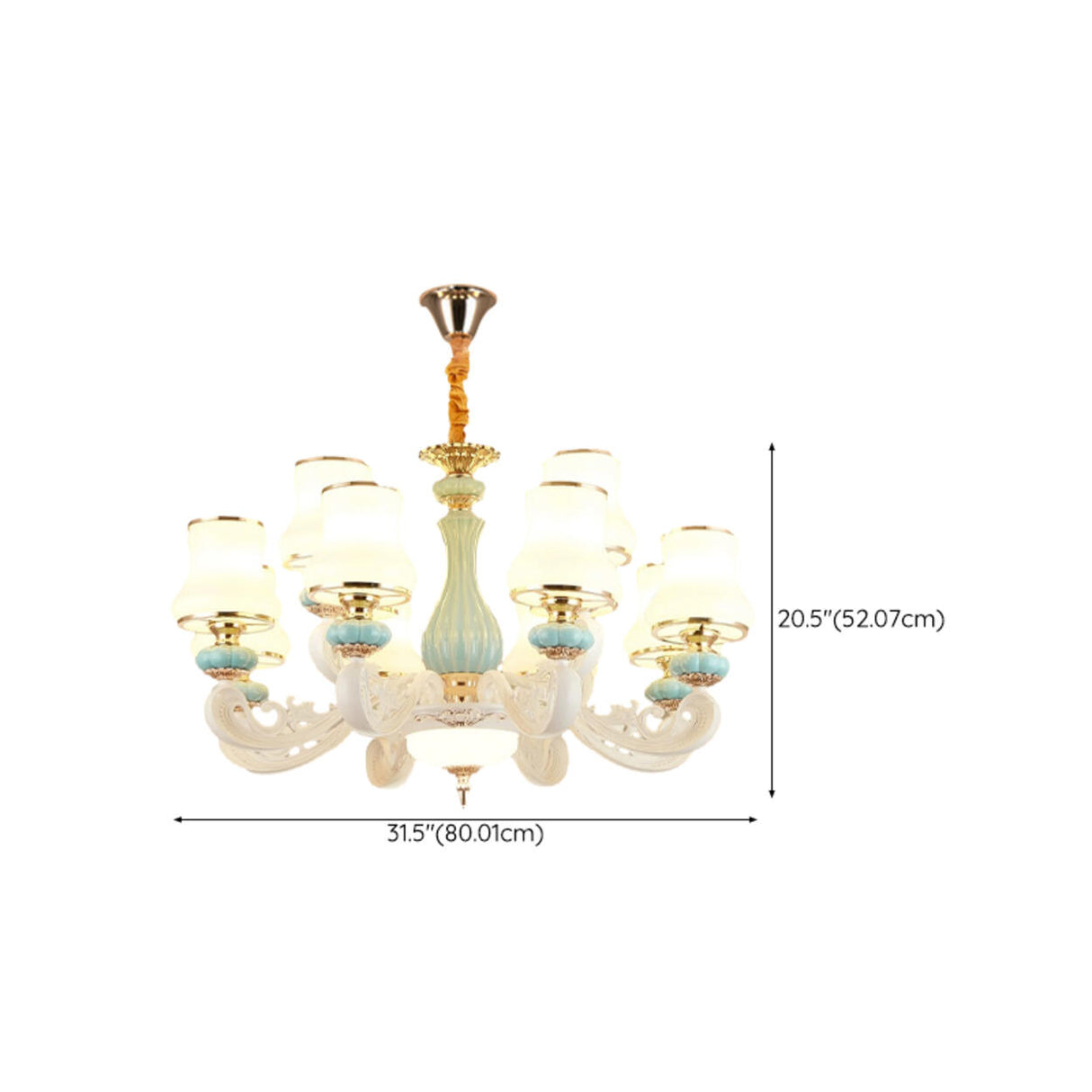 8-Light Elegant Vintage Blue Porcelain Chandelier Image - 24