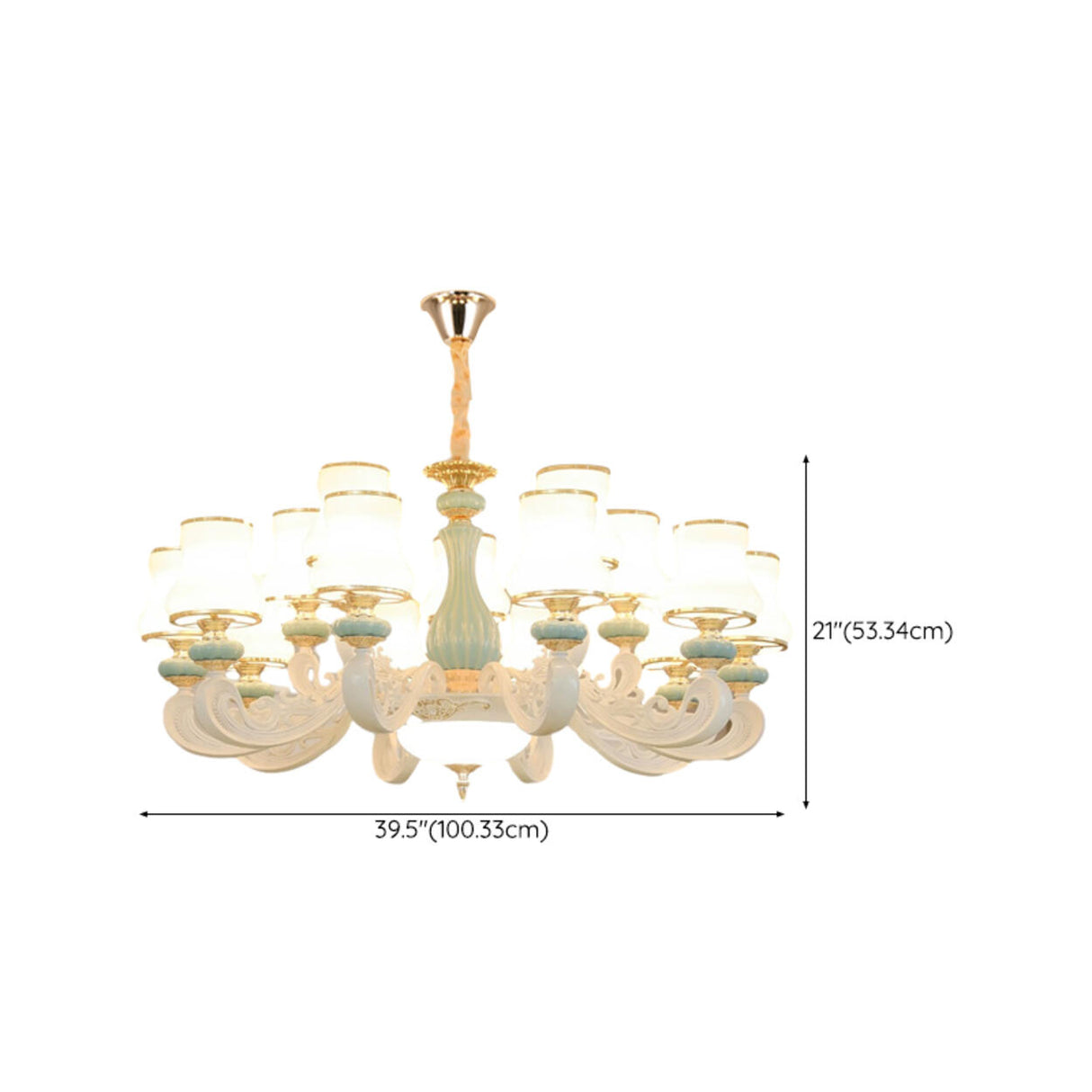 8-Light Elegant Vintage Blue Porcelain Chandelier Image - 25