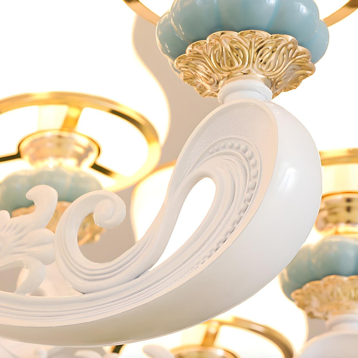 8-Light Elegant Vintage Blue Porcelain Chandelier Image - 4