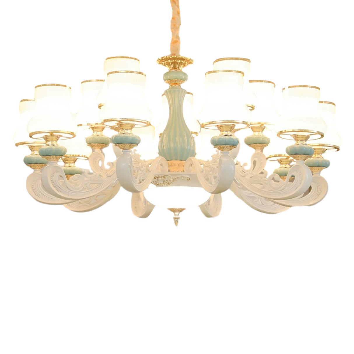 8-Light Elegant Vintage Blue Porcelain Chandelier Image - 5