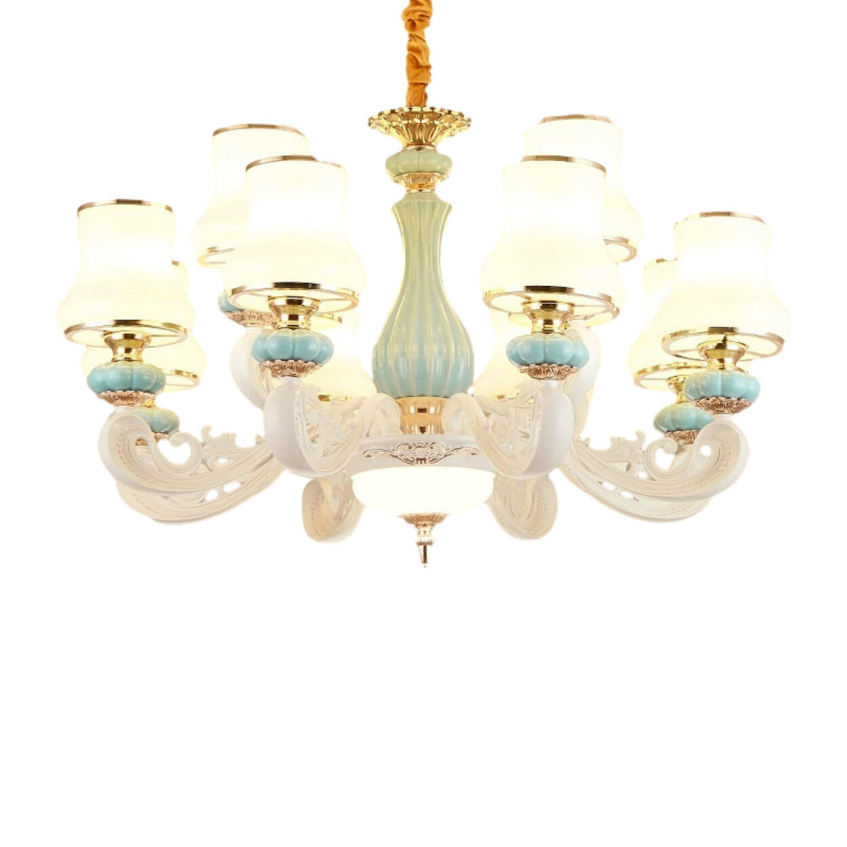 8-Light Elegant Vintage Blue Porcelain Chandelier Image - 6