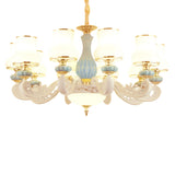 8-Light Elegant Vintage Blue Porcelain Chandelier Image - 7