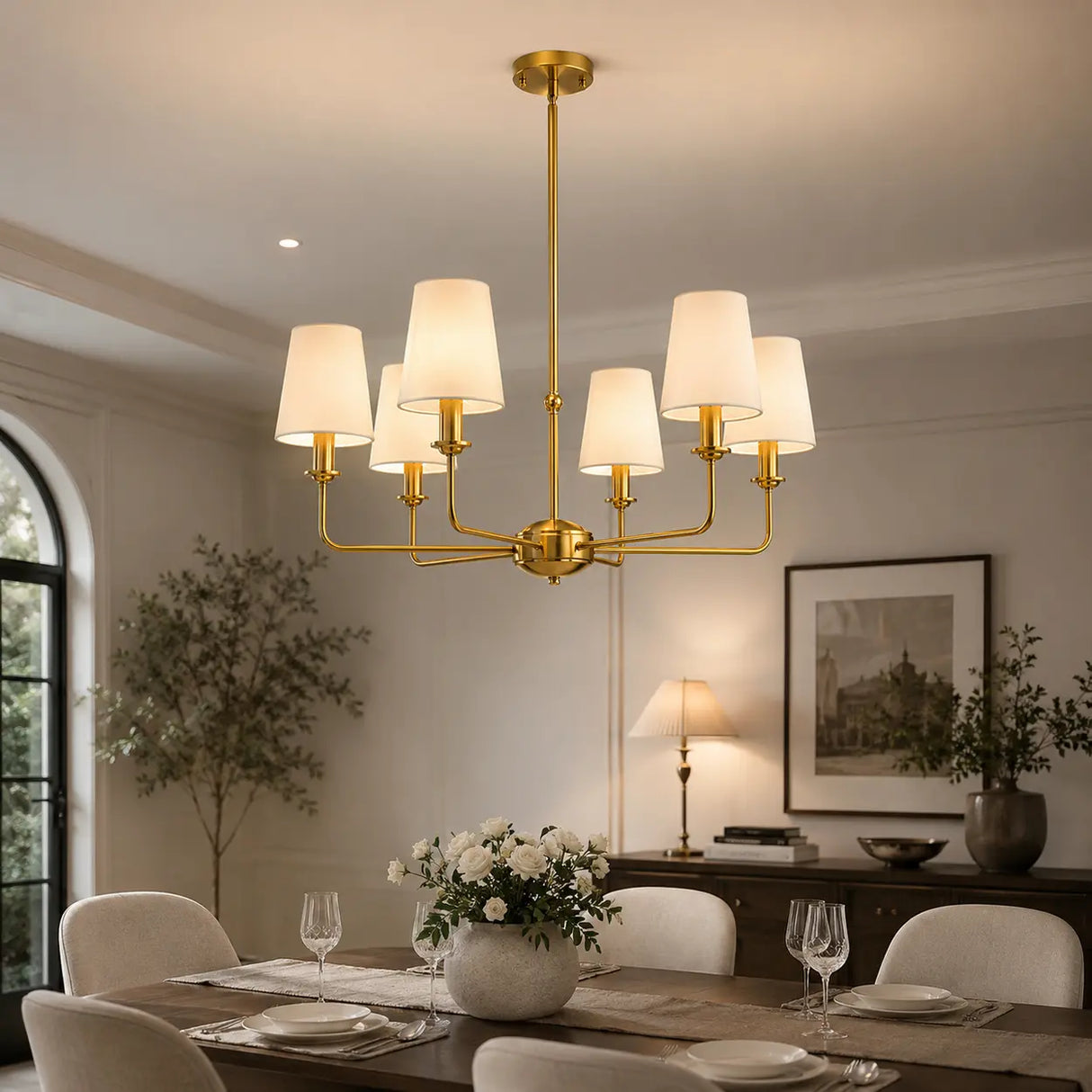 4/6/8-Light Modern Brass Chandelier with Fabric Shades Image - 2