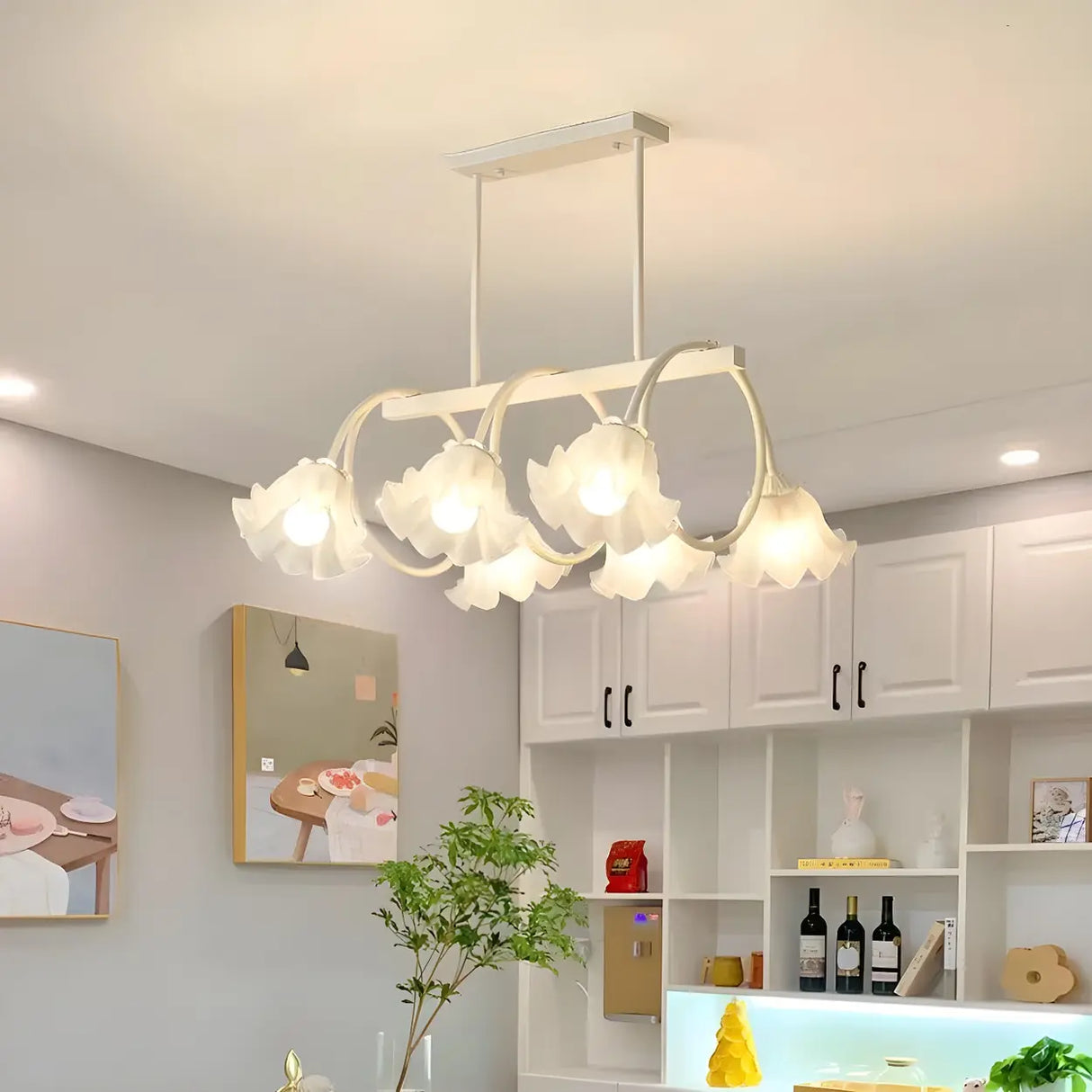 8-Light Modern Green Floral Island Chandelier Light Image - 3