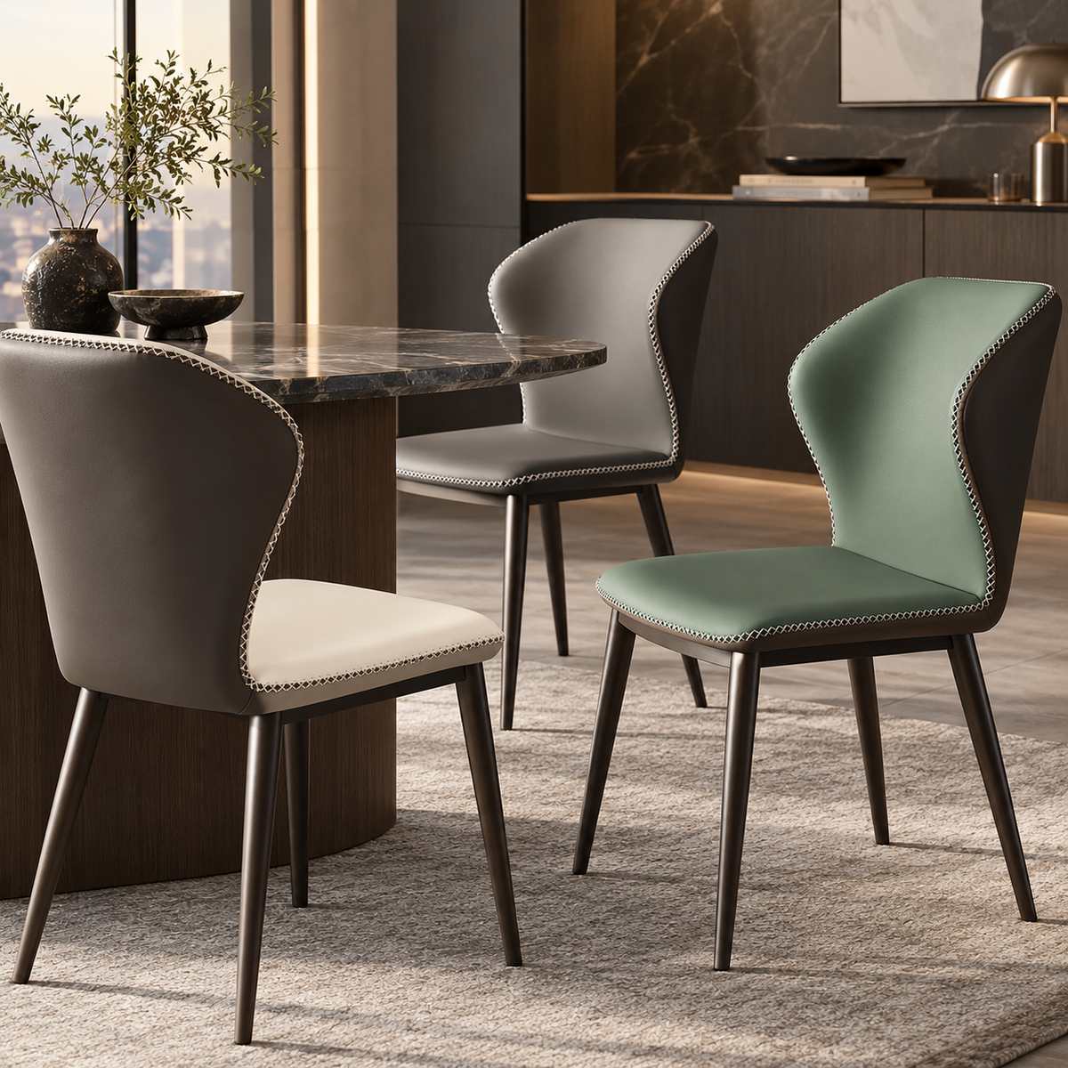 Wingback Faux Leather Upholstered Dining Chair