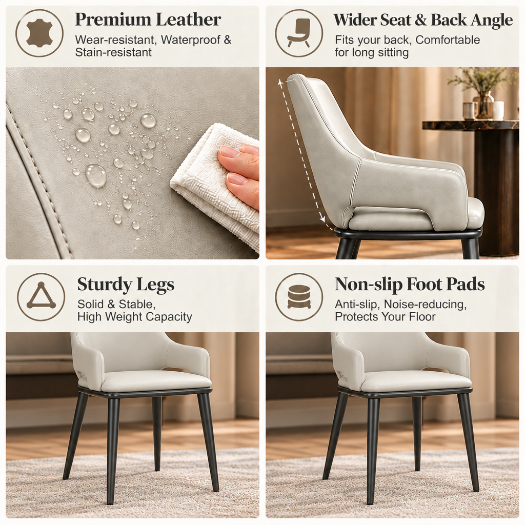 Faux Leather Solid Back Metal Dining Armrest Chair