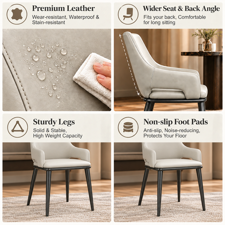 Faux Leather Solid Back Metal Dining Armrest Chair