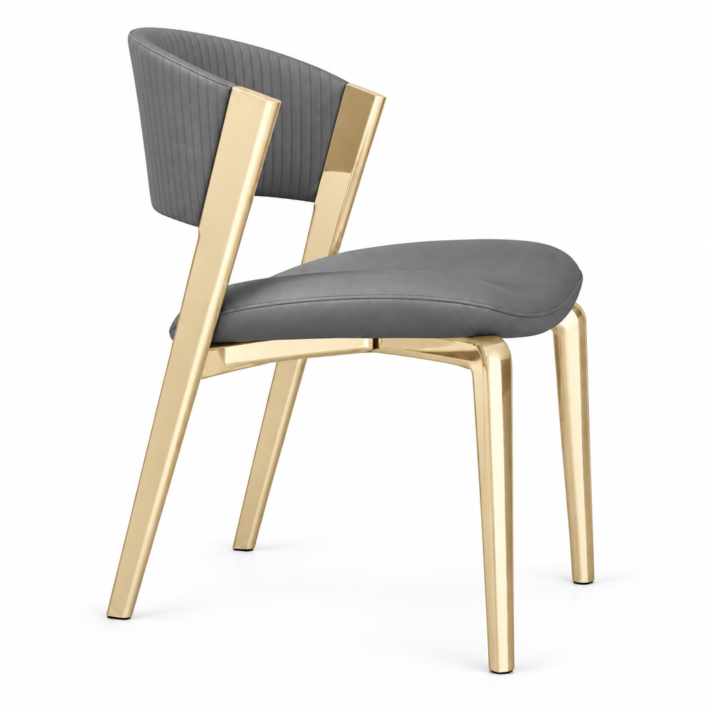 Curved Back Faux Leather Metal Dining Chair