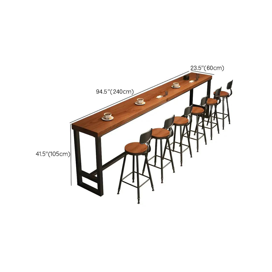 Brown Rectangle Wood Bar Table with Footrest